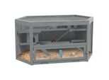 Fortuna Lai Gabbia Per Roditori A 3 Piani, Gabbia Esagonale Per Piccoli Animali, Casetta In Legno Per Piccoli Animali, Gabbia Per Topi, Gabbia Per Criceti Con Coperchio Ribaltabile, Finestra Di Ispezione, Rampa, 115 X 60 X 55 Cm Grigio