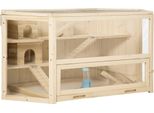 Fortuna Lai Gabbia Per Piccoli Animali Gabbia Per Roditori Gabbia Per Criceti Con Rampa, Altalena, Gabbia Apribile, Vaschetta Rimovibile, Legno Di Abete 115 X 60 X 55 Cm