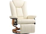 Poltrona Relax Girevole Fortuna Lai Con Funzione Reclinabile E Poggiapiedi Fino A 150 Kg, Ecopelle Bianco Crema Per Soggiorno