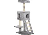 Fortuna Lai Tiragraffi 120 Cm Torre Per Gatti Con Cuccia, Pallina, Tronchi In Sisal, Piattaforma, Scala, Tiragraffi A Più Piani, Albero Per Gatti, Grigio Chiaro