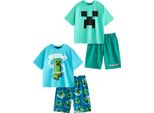 Minecraft - Pigiama Con Pantaloncini Per Bambino, Maniche Corte (Confezione Da 2) NS9303 (128) (Azzurro/Verde)