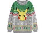 Pokemon - Maglione Per Ragazzi, Disegno Natalizio NS9070 (158-164) (Grigio Screziato)