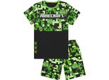 Minecraft - Pigiama Con Pantaloncini Per Ragazzi, A Maniche Corte NS9299 (128) (Verde/Nero)