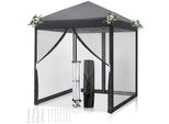 Gazebo Pieghevole Fch 2X2M, Gazebo Pop-Up Con 4 Pareti Laterali, Impermeabile, Protezione Uv, Gazebo Da Giardino, Grigio