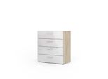 Cassettiera Petra A 4 Cassetti Con Struttura In Rovere E Decori In Bianco Lucido.