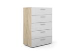Cassettiera Petra A 5 Cassetti Con Struttura In Rovere E Decori In Bianco Lucido.