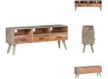 Vidaxl Mobile Tv Grigio 130X35X51 Cm Legno Massiccio Mango Grezzo - Mobili Tv