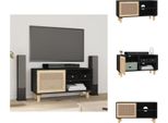 Vidaxl Mobile Tv Nero 80X30X40 Cm In Legno Massiccio Di Pino Naturale Rattan - Mobili Tv