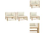 Vidaxl Set Di 2 Pezzi Da Giardino Con Cuscini In Bambù Bianco Crema - Elementi Per Divani Da Giardino