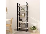 The Living Store Libreria 5 Scomparti Bianca 80X30X175 Cm In Legno Di Pino Massiccio