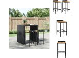 Vidaxl Sgabello Da Bar 2 Pezzi In Polirattan Nero E Legno Massiccio Di Acacia - Sgabello Da Bar