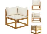 Vidaxl Divano Angolare Modulare Con Cuscini Bianchi Crema In Legno Massiccio Di Acacia - Elementi Per Divani Da Giardino