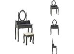 Vidaxl Set Tavolino Da Toilette Con Sgabello Grigio 75X69X140 Cm In Legno Di Paulownia - Tavolini Da Toilette