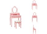 Vidaxl Set Tavolino Da Toilette Con Sgabello Rosa 75X69X140 Cm In Legno Di Paulownia - Tavolini Da Toilette