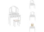Vidaxl Set Tavolino Da Toilette Con Sgabello Bianco 100X40X146 Cm In Legno Di Paulownia - Tavolini Da Toilette