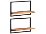The Living Store Mensole Da Parete 2 Pezzi 60X25X35 Cm In Legno Massiccio Di Acacia E Acciaio