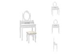 Vidaxl Set Tavolino Da Toilette Con Sgabello Bianco 75X69X140Cm In Legno Di Paulownia - Tavolini Da Toilette