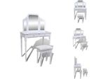 Vidaxl Tavolino Da Toilette Con Specchio 3 In 1 E Sgabello 2 Cassetti Bianco - Tavolini Da Toilette