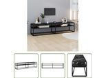 The Living Store Mobile Tv Nero Effetto Marmo 180X40X40,5 Cm Vetro Temperato