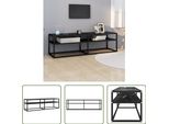 The Living Store Mobile Tv Nero Effetto Marmo 140X40X40,5 Cm Vetro Temperato