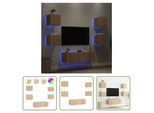 The Living Store Parete Tv 5 Pezzi Con Luci Led Rovere Sonoma