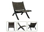The Living Store Sedia Relax Nera In Rattan Naturale Kubu E Legno Massiccio Di Mogano