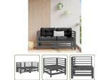 The Living Store Divani Da Giardino Ad Angolo 2 Pz. Legno Di Pino Massiccio Grigio