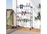 The Living Store Scarpiera Con Rotelle Argento 66X27X100 Cm