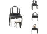Vidaxl Set Tavolino Da Toilette Con Sgabello Grigio 100X40X146 Cm In Legno Di Paulownia - Tavolini Da Toilette