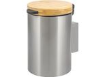 Bremermann Cestino Rotondo Per Cosmetici A Parete Con Coperchio In Bambù 3 Litri Incl. Supporto A Parete Per Incollaggio O Foratura, Acciaio Inox