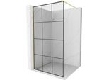 Mexen Kioto Parete Doccia Walk-In 110 X 200 Cm, Griglia Nera 8 Mm, Oro Spazzolato - 800-110-101-55-77