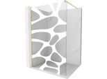 Mexen Kioto Parete Doccia Walk-In 110 X 200 Cm, Onda Bianca 8 Mm, Oro Spazzolato - 800-110-101-55-97