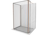 Mexen Kioto Parete Doccia Walk-In 130 X 70 X 30 Cm, Cornice Nera, Rame Spazzolato - 800-130-070-221-65-70-030
