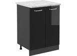 Vicco Mobiletto Base Cucina R-Line, 60 Cm Pl Marmo, Nero Lucido/Antracite
