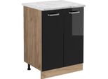 Vicco Mobiletto Base Cucina R-Line, 60 Cm Pl Marmo, Nero Lucido/Quercia Dorata