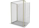 Mexen Kioto Parete Doccia Walk-In 130 X 70 X 40 Cm, Cornice Nera, Oro Spazzolato - 800-130-070-221-55-70-040