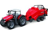 Bburago 1:50 Trattore Agricolo Massey Ferguson 8740S + Sollevatore Per Balle Rood