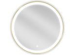 Mexen Esso Specchio Da Bagno Illuminato, Rotondo 70 Cm, Led 6000K, Antinebbia, Cornice Dorata - 9825-070-070-611-50