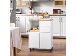 Sobuy Carrello Da Cucina Con Rotelle Carrello Da Portata Con Piano Di Lavoro Carrello Da Cucina Isola Da Cucina Armadio Da Cucina Bianco Wd Circa 72X84X40Cm FKW123-WN