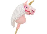 Cavallo Hobby Unicorno Su Bastone, Piccolo Rosa Con Criniera Bianca E Corno Dorato