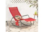 Sobuy OGS47-R Lettino A Dondolo Lettino Da Giardino Con Tasca Laterale Lettino Da Giardino Sedia Relax Lettino A Dondolo Rosso Fino A 120 Kg Caricabile Ld Circa: 145X84X57Cm