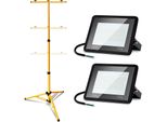 Fiqops Proiettore A Led Con Treppiede Faretto Da Costruzione Proiettore IP66 Luci Da Lavoro Per Giardino Cortile Cortile 2X50W Bianco Freddo