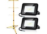 Jiubiaz Led Proiettore Con Treppiede Faretto Da Costruzione Proiettore IP66 Luci Da Lavoro Per Giardino Cortile Cortile 2X20W Bianco Freddo