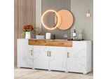 Credenza Merax In Marmo Bianco Con 2 Cassetti E 4 Ante, Cassettiera In Legno