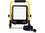 Yakimz Proiettore Treppiede Led Proiettore 50W Bianco Freddo Giallo Faretto Da Costruzione Treppiede Proiettore Da Costruzione Lampada Da Esterno Interno Giardino Garage