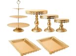 Set Di Alzate Per Torte Dorate, Supporto Per Cupcake A 3 Livelli, Piatti Rettangolari In Pizzo, Facili Da Assemblare, 6 Pezzi Per Set