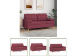 The Living Store Divano A 2 Posti Con Cuscini Decorativi In Tessuto Rosso Vino 140 Cm