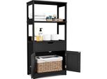 Costway Mobiletto Da Bagno Indipendente, Mobile Alto Per Bagno Con 2 Porte E 3 Ripiani Aperti E Cassetto, Moderno Mobile Multiuso Da Cucina Per Bagno Cucina Soggiorno (Nero)