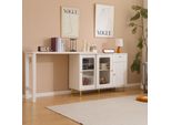 Credenza Aiorber, Con Tavolo Estraibile Pieghevole, Gambe In Metallo Dorato, Ripiani Regolabili, Cassettiera, Ampio Spazio Di Archiviazione, 116X40X78,5 Cm, Bianco