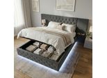 Letto Imbottito Lvhom 160X200 Cm Con Led E Usb, Letto Matrimoniale Idraulico Con Ripiani, Letto Per Ragazzi Con Rete A Doghe, Letto A Molle Insacchettate In Velluto, Grigio